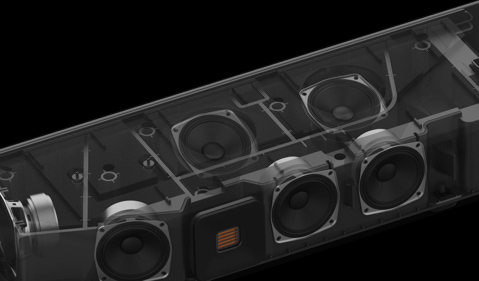 Dragon dual-angled upfiring speakers x-ray view