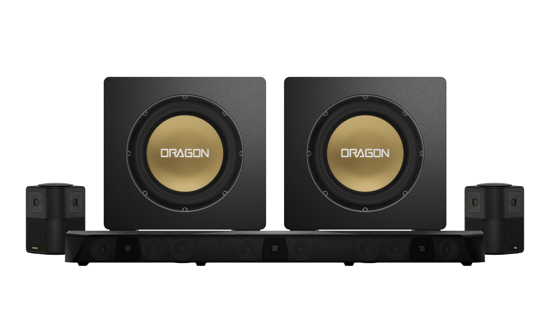 Shows the dragon system with dual 12" opposing subwoofers